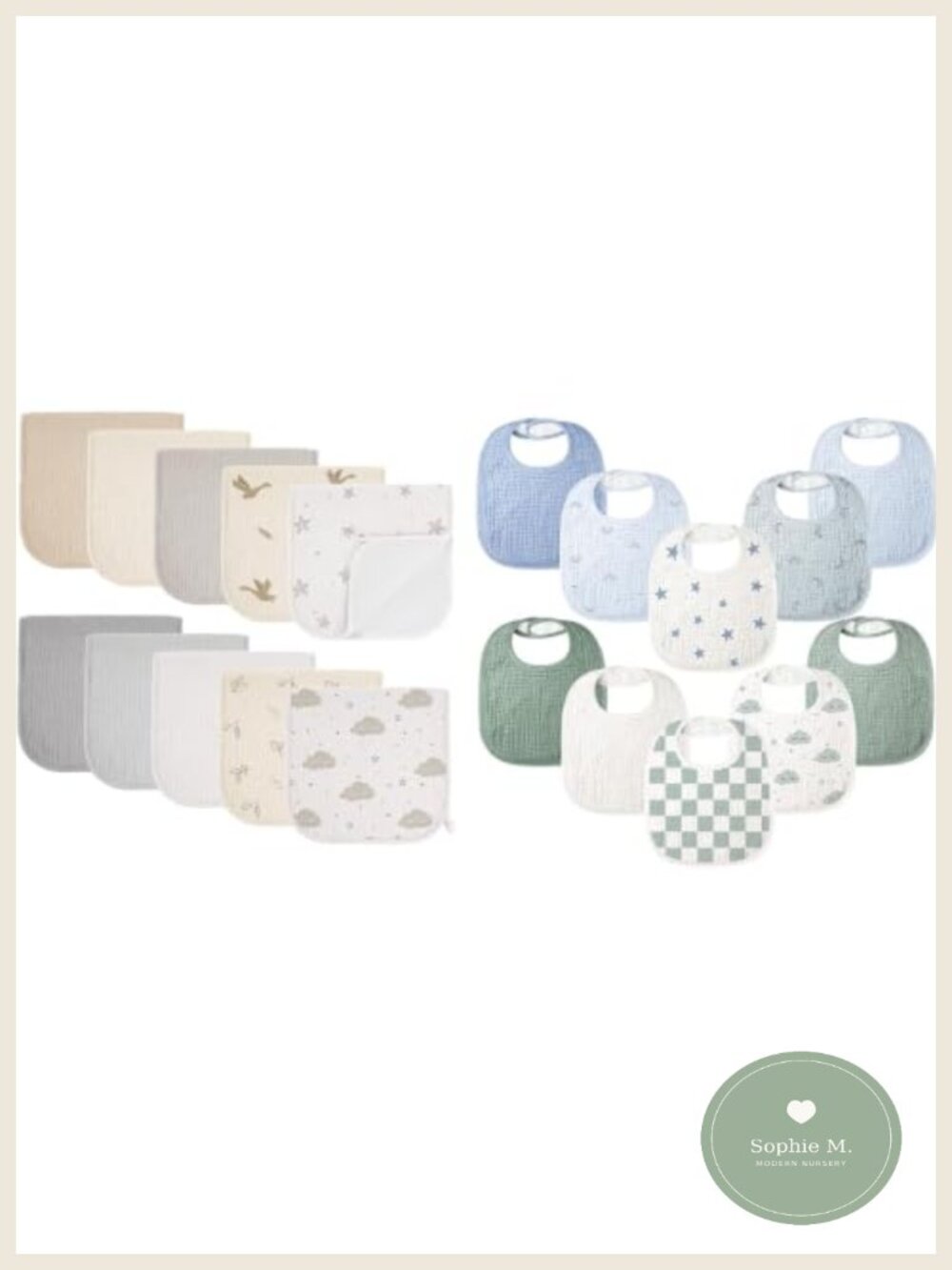 Muslin Baby Bibs & 10 Pack Burp Cloths Set Cotton Water Resistant